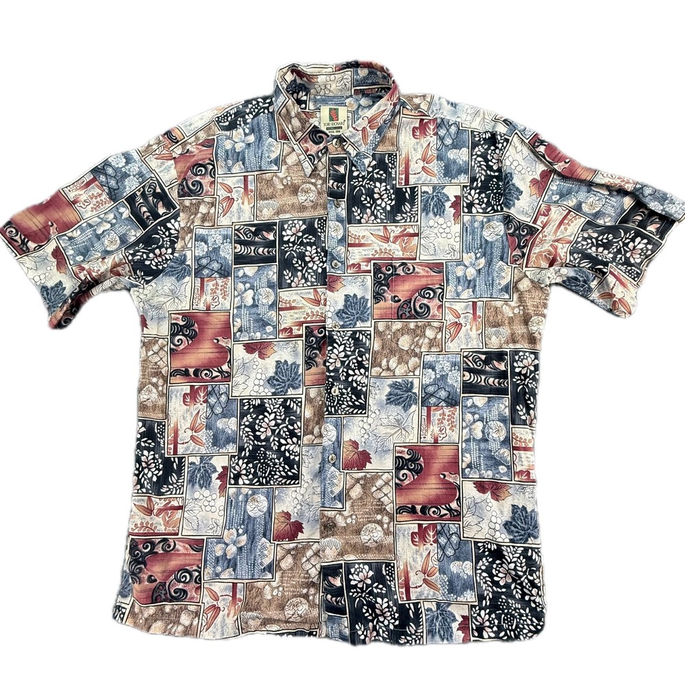 Tori Richard Button Down Shirt Mens L Multi Color Patchwork Tropical Cotton Lawn